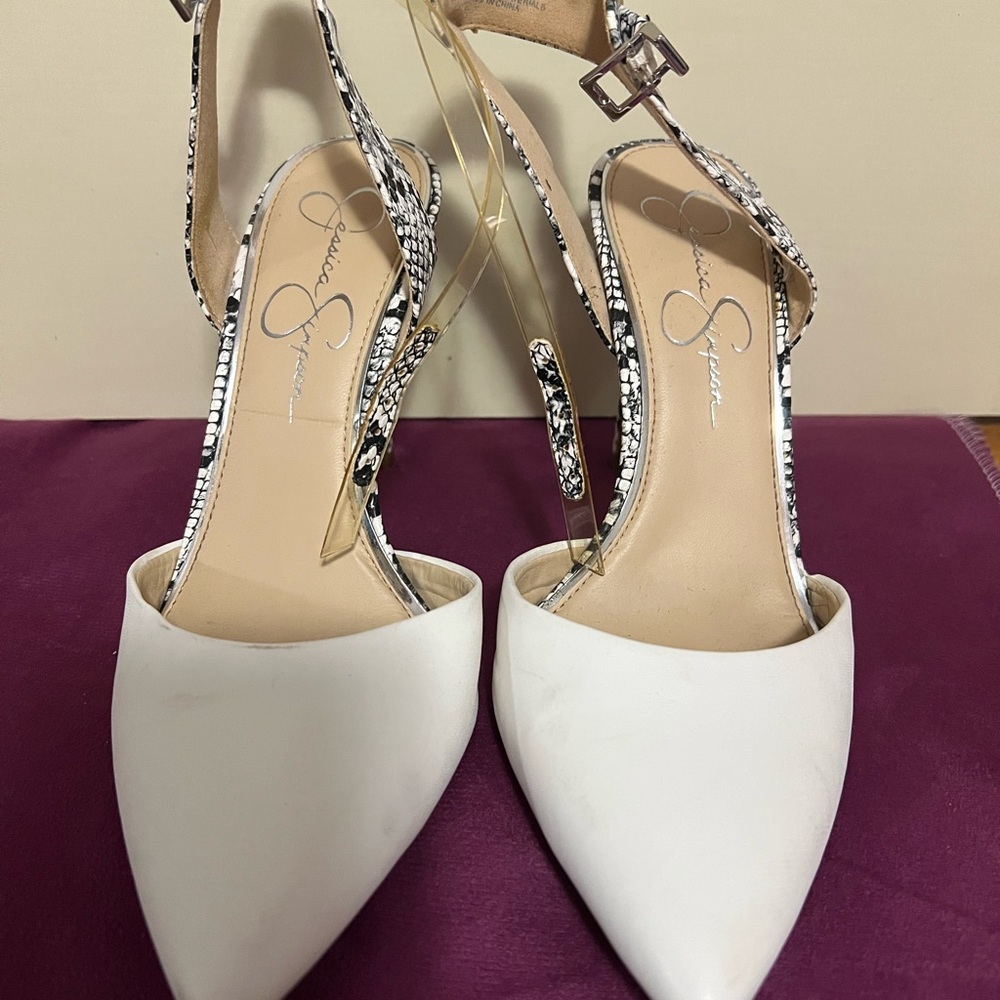 Jessica Simpson White and Silver Heels